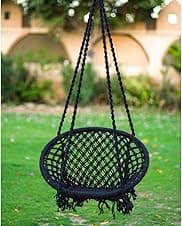Patiofy Swing for Adults, Jhula for Living Room, Balcony, Home - Cotton Round Hammock Hanging Chair (Black), 45 Cm x 66 Cm x 20 Cm