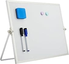 Amazon Brand - Solimo Dry Erase Double-Sided White Board with 360° Rotating Adjustable Stand | Aluminium Frame | Accessories Included | Portable (30 x 40 cm)