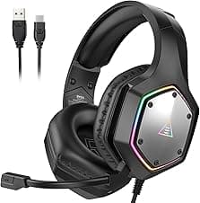 EKSA E1000 V2 Gaming Headset, PC Headset with USB - C Plug, Wired Headphones with Noise Canceling Microphone, 7.1 Surround Sound, RGB Light, include USB Adapter for laptop and computers