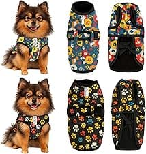 Little Needs Dog Jacket for Winter - (Paw & Hexa Print, 14 Inch) Combo | Ultra Warm Waterproof & Windproof Coat | Adjustable Velcro Closure, Washable Vest for Cold Weather | Pet Apparel