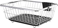 Kuber Industries Stainless Steel Dish Rack for Kitchen | Vessels Organizer Stands with Handle | Spoon Holder & Draining Tray Included | 17x22 Inch, 56x44x23 cm