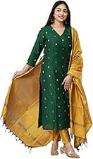 GoSriKi Women's 3 Piece Kurta Pant Dupatta Set | Silk Cotton Kurta Sets for Woman | Kurti Set for Woman | Elegant Suit Set for Women Cotton | Women Kurta Sets with Dupatta Cotton