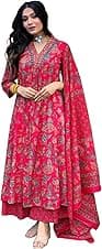GoSriKi Women's Rayon Viscose Anarkali Printed Kurta with Palazzo & Dupatta