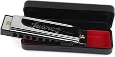 Juarez JRZ10HM Key C Diatonic Blues Harmonica 10 Hole 20 Tones with Case, Mouth Organ for Beginners, Students, Kids & Professionals, Silver