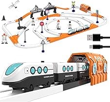 BOOGYWOOGY Space-Themed Train Set 135 Pieces | USB Rechargeable Type-C Engine | Magnetic Train Toys with Lights Sounds | DIY Educational Railway Track Set | C-TYPE Rechargeable Battery | Gift for Kids
