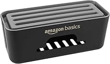 Amazon Basics - Cable Management Box with Mobile Stand - Power Strip, Cords, Wires | Surge Protector Hiding Cover Organizer for Home, Office (Black)
