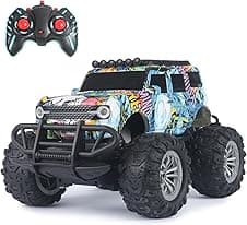 Amazon Brand - Jam & Honey Off Roader Rechargeable Remote Control Car | RC Car Monster Truck |4 Headlight Modes | in-Built Lithium Battery | C-Type Charging | Made in India - Graffiti Blue