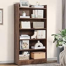 ABOUT SPACE Bookshelf for Home - 6 Tier Book Rack for Study Room | Open Book Shelf for Office, Library, Bedroom, Living Room - Engineered Wood Display Cabinet (Walnut - L 71 x B 24.5 x H 137.5 cm)
