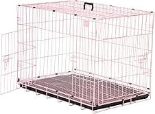 Amazon Basics Foldable Metal Wire Dog Cage/Crate/Carrier with Tray | Single Door | 36 Inch | 1 Level | Pink