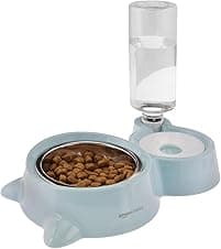 Amazon Basics 2 In1 Pet Feeder Food and Water Dispenser|Stainless Steel Bowl|Automatic Water Dispensing Mechanism|Suitable for Cats and Dogs, 32 cm, H_22 cm, W_16.5 cm, Medium
