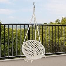 Patiofy Made in India Round Shape Baby Hammock-Hanging Cotton Swing Chair with Hanging Kit for Baby Swing Indoor & Outdoor/Baby Swing Backyard/ 120Kg Capacity/Swing Jhula for Kids & Adults (White)