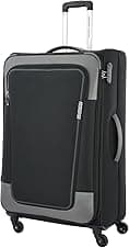 American Tourister Large ICOR () 82cms|Carry On Trolley Bag for Travel|Wet Pocket| Expandable|Polyester Luggage|Combination Lock| 4 Wheel Spinner Suitcase for Men & Women (Black)|Light Weight & Durable