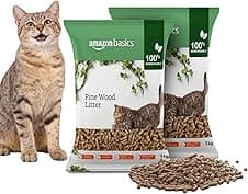 Amazon Basics Premium Pine Wood Cat Litter | 10 Kg (5 Kg x 2 Packs) | Unscented | 100% Natural | Biodegradable | Fast Absorption | Low Dust | Odor Control