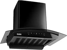 Glen 60 cm 1500 m³/hr Filterless Thermal Autoclean Kitchen Chimney, Curved |(Hood Senza Turbo 60,Touch & Gesture Control, Digital Display, Black)