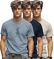 BULLMER Trendy Printed Cotton Blend Crew Neck/Round Neck Half Sleeve Tshirt for Men - Pack of 3