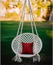 Patiofy Swing for Adults/Swing Chair/Swing for Balcony, Indoor & Outdoor/Wooden Swing Chair for Adults for Home/Cotton Hanging Jhula Without Accessories (Capacity Upto 120Kgs-White)
