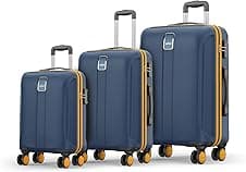 Safari Medium Thorium Neo 8 Wheels 55,66 and 77 Cm Small, and Large 4 Wheel Inline 3 Trolley Bags Polycarbonate 360 Degree Wheeling System Luggage,4 Wheel Inline Trolley Bags,Graphite Blue