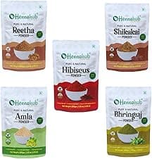 Hennahub Amla, Reetha, Shikakai, Bhringraj and Hibiscus Powder for Hair Growth & Hair Mask, 200g each (Combo Pack of 5)
